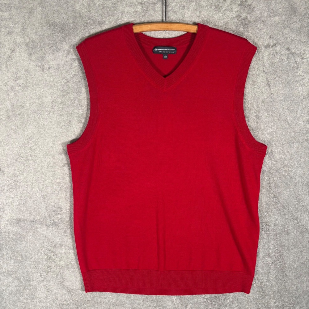Hart Schaffner Marx V Neck‎ Sweater Vest Mens Large Extra Fine Merino Wool Red